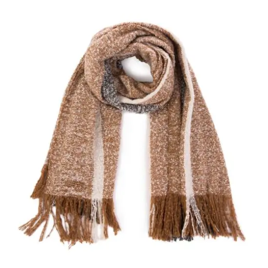 Glitzhome&reg; 70" Tan, White & Gray Scarf with Tassels {1}