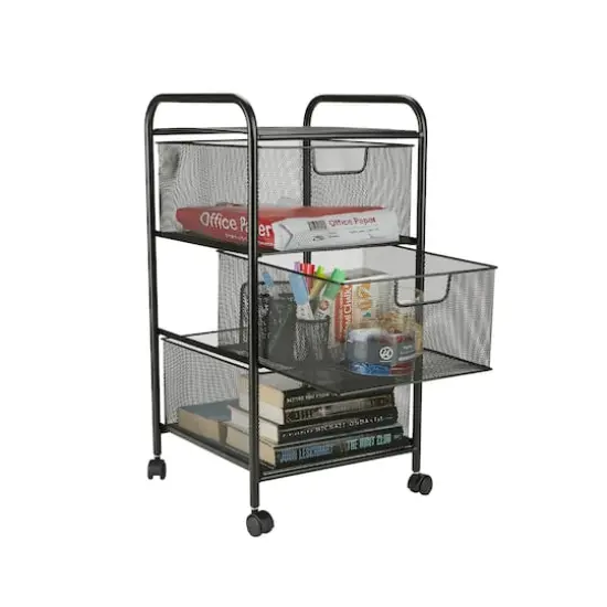 Mind Reader Black 3 Drawer Mesh Rolling Cart {3}