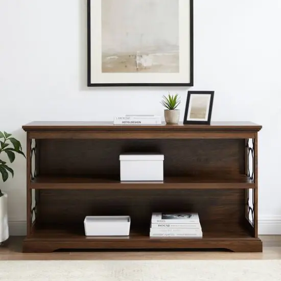 Walker Edison Dark Walnut Lateral Bookshelf with Decorative Metal Sides {4}