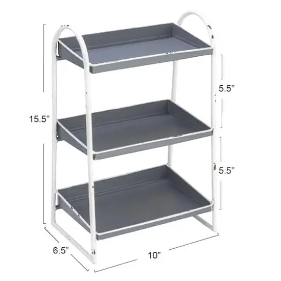 Hello Honey® 15.5" Heavily Distressed 3-Tier Metal Tray with White Frame & Rim Distressed Gray {4}