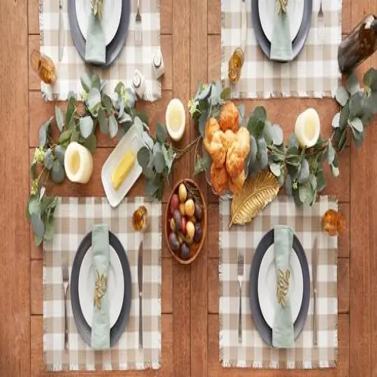 DII&reg; Heavyweight Check Fringed Cotton Placemats, 6ct. Stone Brown {7}