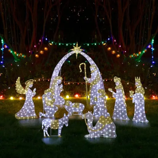 Glitzhome&reg; 55"H Lighted Christmas 2D Iridescent Fabric Nativity Scene Outdoor Decor Set {6}