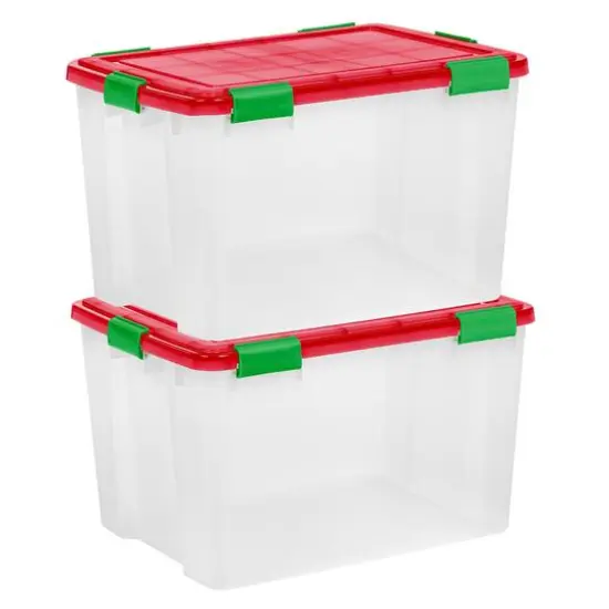 IRIS&reg; 74qt. Clear Ultimate Box with Red & Green Buckle Lids, 2ct. {4}