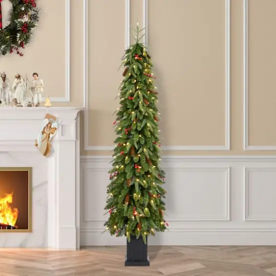 Glitzhome® 6ft Pre-lit Green Artificial Christmas Porch Tree, Warm White Lights {3}
