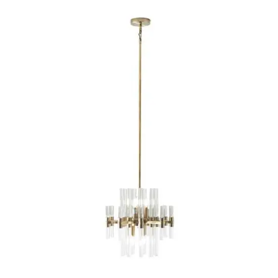 Gold Metal Crystal Embellished 8 Light Chandelier with Link Style Chain 16" x 16" x 52" {7}