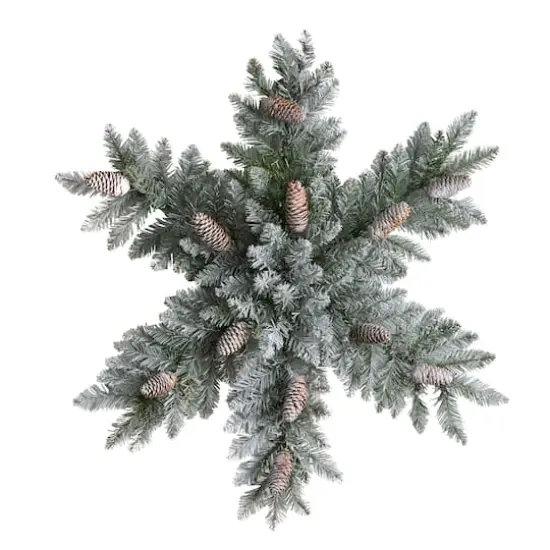 30" Pre-Lit Flocked Snowflake Artificial Dunhill Fir Wreath With Pinecones {4}