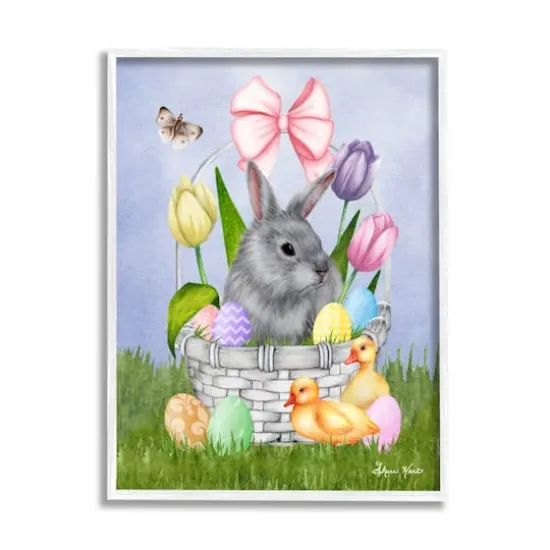 Stupell Industries Pastel Bunny Rabbit Basket Easter Egg Baby Chicks Framed Giclee Art White {1}