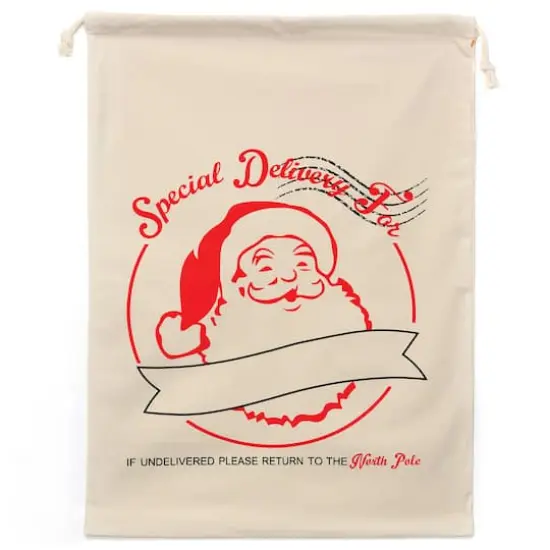 Personality Case&trade; 19" x 26" Cotton Natural Santa Drawstring Bag {1}