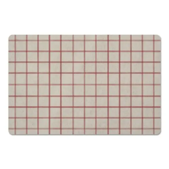 Red & Cream Check Floor Mat {1}