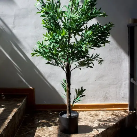 GreenSmart Dekor 4ft. Artificial Olive Tree Plant in Black Pot {3}