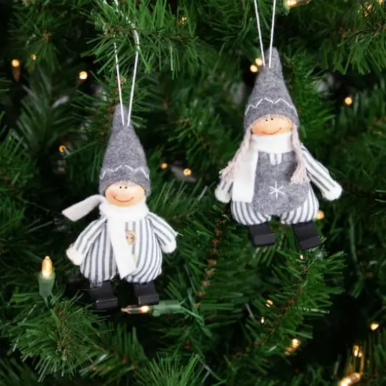 5.5" Gray & White Plush Twin Christmas Ornament Set {5}