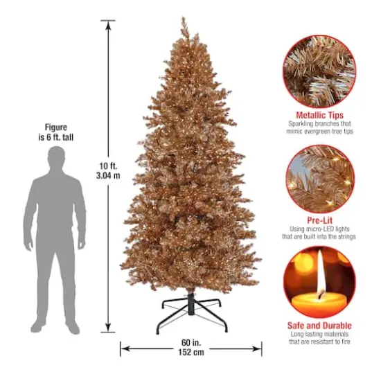 10ft. Pre-Lit Rose Gold Metallic Artificial Christmas Tree, White LED Lights {7}