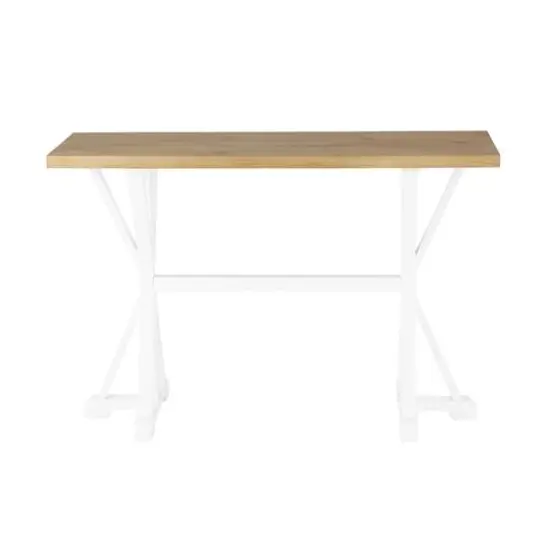 47" White Wood Living Room Console Table with Angled Legs & Brown Tabletop {4}