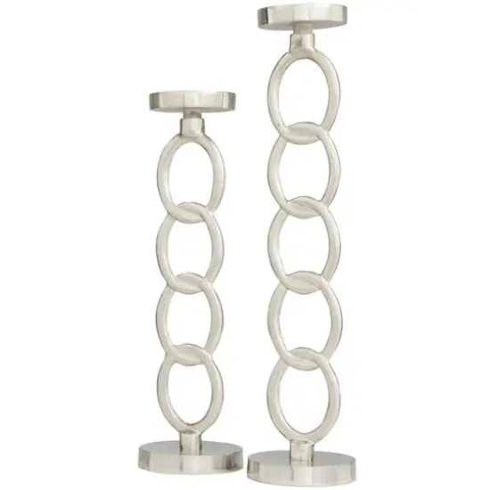 Silver Metal Geometric Candle Holder Set {3}