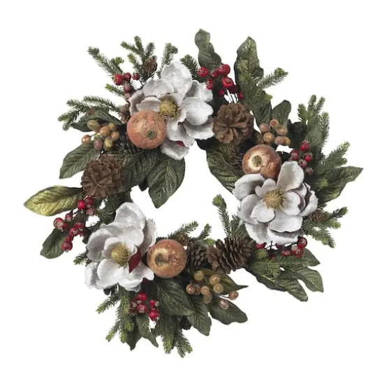 24" Magnolia Pinecone & Berry Wreath {1}