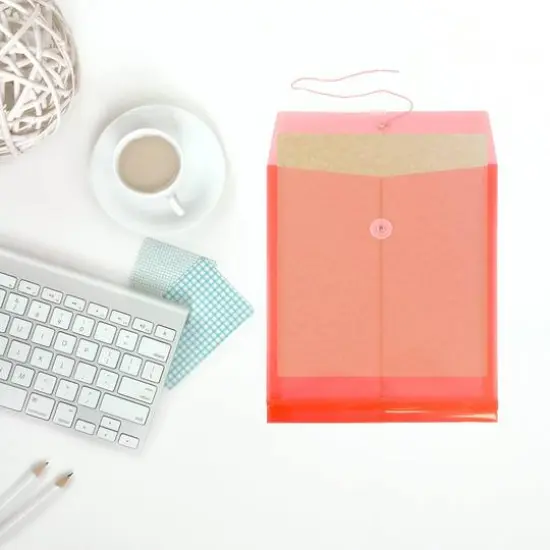 JAM Paper Letter Size Plastic Envelopes with Button & String Tie Closure, 12ct. Red {7}