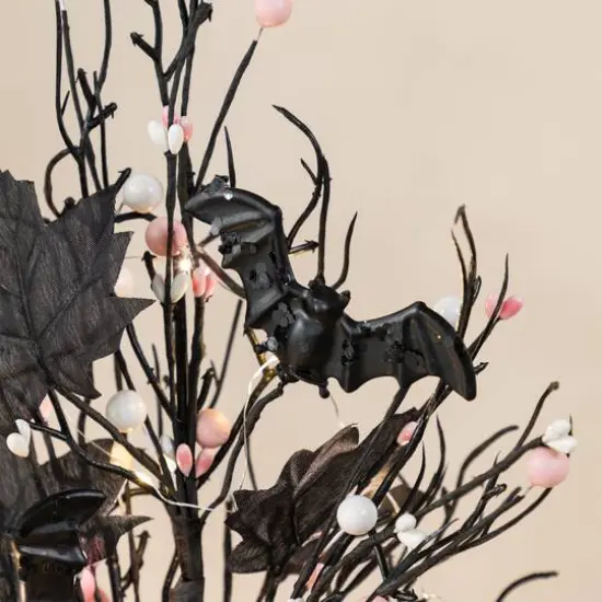 Glitzhome&reg; 20"H Lighted Black and Pink Halloween Berries Table Tree {6}