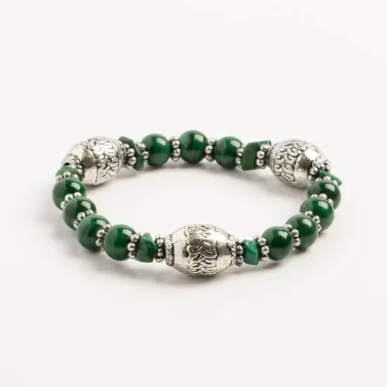 John Bead Malachite No.98 Natural Stone Stretch Bracelet {4}