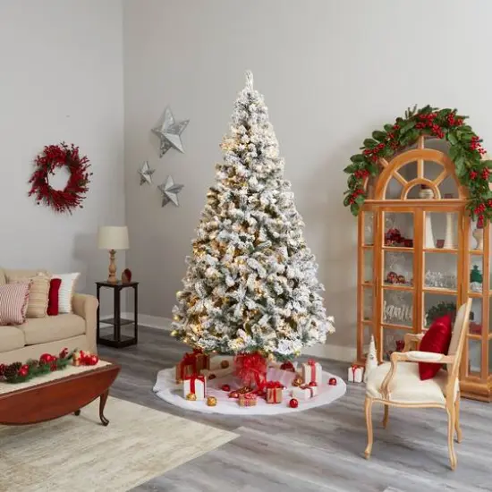 10ft. Pre-Lit Flocked West Virginia Fir Artificial Christmas Tree, Clear LED Lights {10}