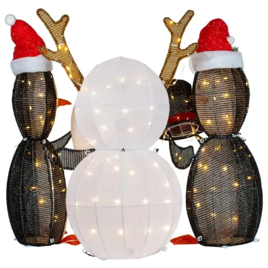 LED Penguins Building Snowman Outdoor Christmas D&eacute;cor Set {6}