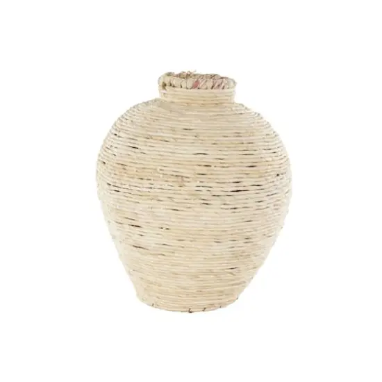 13.5" Cream Seagrass Handmade Wrapped Pot Decorative Vase {4}