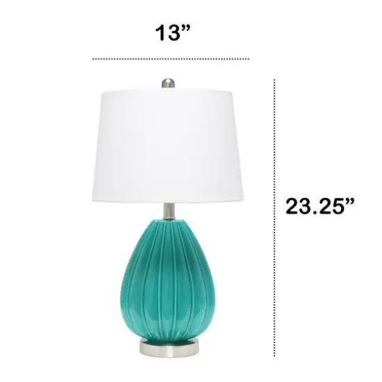 Lalia Home 23" Pleated Table Lamp with White Fabric Shade Teal and White {4}