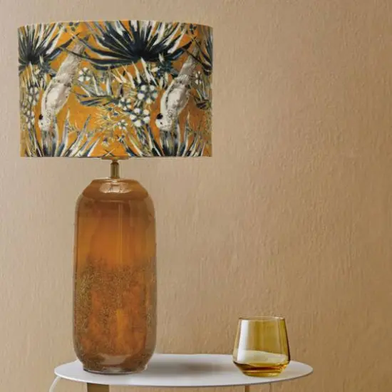 Hello Honey&reg; 21" Reactive Glaze Stoneware Table Lamp with Cockatoo Print Velvet Shade and Inline Switch {4}