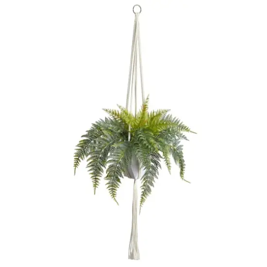 25" Fern Hanging Artificial Plant in Decorative Basket {1}