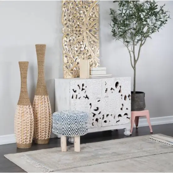 Blue Wood Bohemian Stool, 16" x 16" x 17" {8}