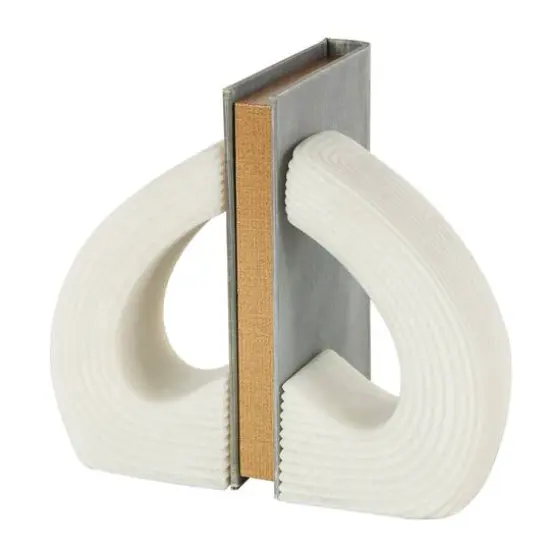 7" White Shimmer Polystone Heart Inspired Decorative Bookends, 2ct. {9}