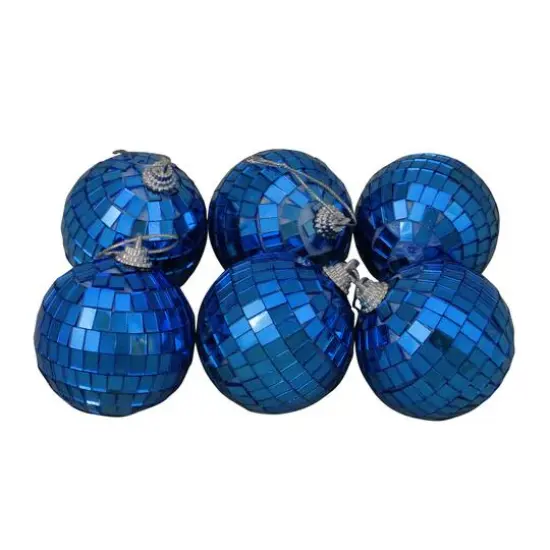 6ct. 2" Lavish Blue Mirrored Glass Disco Ball Christmas Ornaments {1}