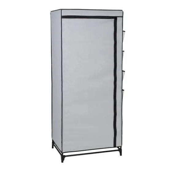 Honey Can Do 27" Gray Portable Wardrobe Closet with Cover & Side Pockets {5}