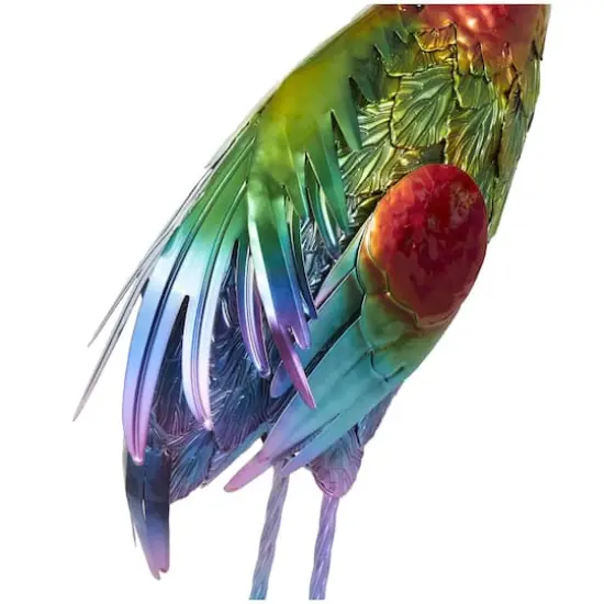 Tall Rainbow Textured Metal Flamingo Garden Sculpture Set {7}