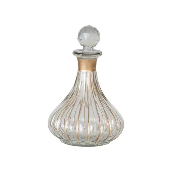 Hello Honey&reg; 12oz. Clear & Gold Stripes Hand Painted Blown Glass Fluted Mini Decanter {1}