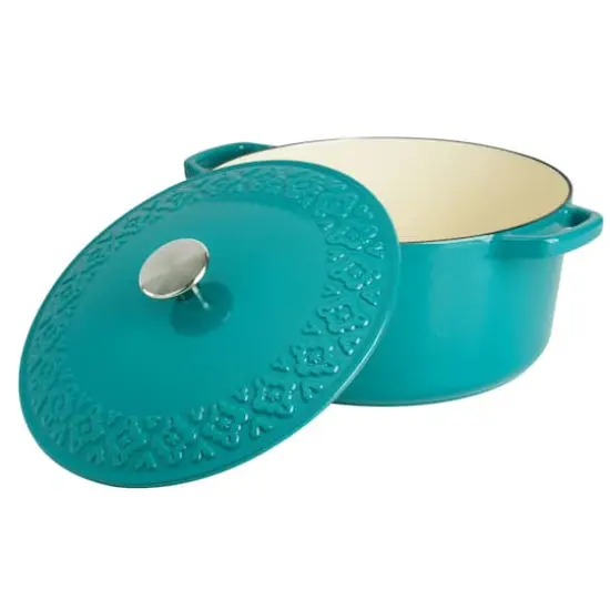 Spice By Tia Mowry Savory Saffron 6qt. Enameled Cast Iron Dutch Oven with Lid Teal {10}