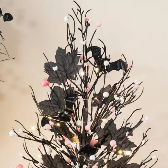 Glitzhome&reg; 20"H Lighted Black and Pink Halloween Berries Table Tree {9}