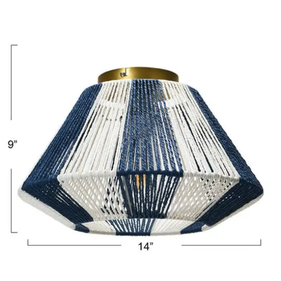 Hello Honey&reg; Navy & White Flush Mount Ceiling Light with Woven Paper Rope Shade {6}
