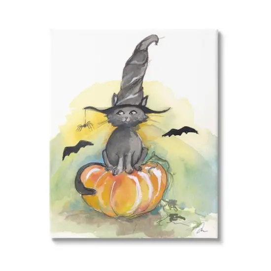 Stupell Industries Witch Cat on Pumpkin Canvas Wall Art {1}