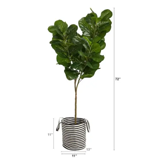 6ft. Fiddle Leaf Fig Artificial Tree in Handmade Black and White Natural Jute and Cotton Planter {3}