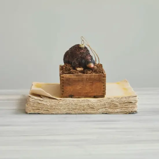 Hello Honey® Hand-Painted Brown Mole with Glitter Glass Ornament {3}