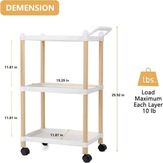 White Utility Cart 3-Tier Kitchen Rolling Organizer {3}
