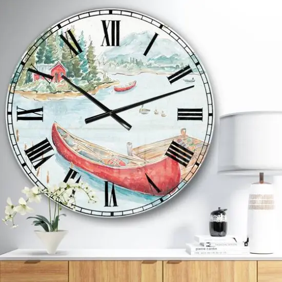 Designart 'Lake House Canoes Ii Lake House Wall Clock {3}