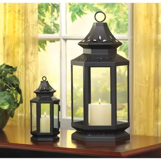 8" Black Metal Stagecoach Lantern {5}