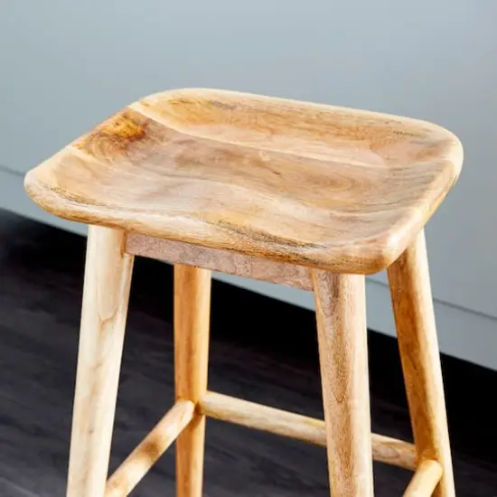 Brown Wood Contemporary Stool, 24" x 17" x 14" {10}