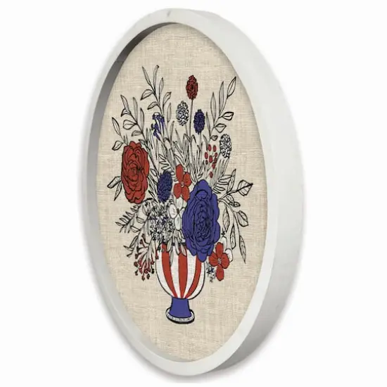 20" x 20" Red, White & Blue Florals Round Framed Print {3}