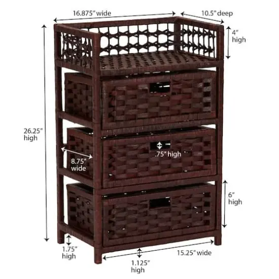 Household Essentials Woven 3 Drawer Chest with Cutout Handles Brown {6}