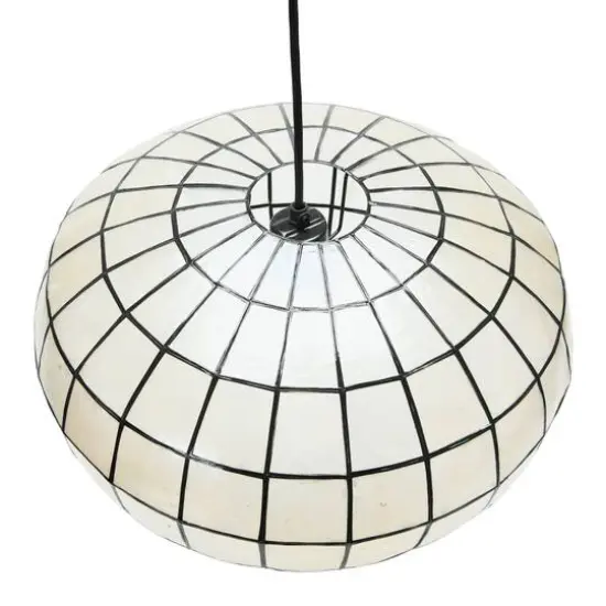 Hello Honey&reg; 16" White Capiz Seashell & Black Oblong Ceiling Light {4}