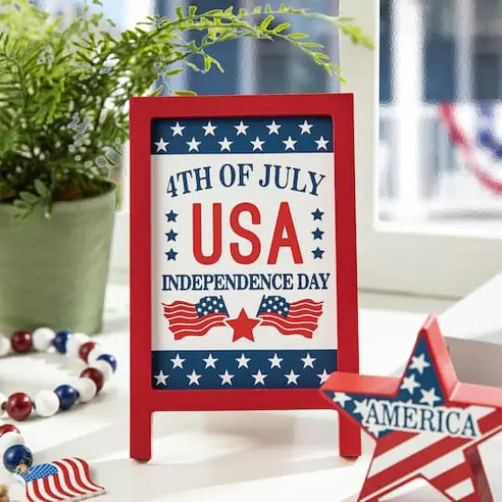 Glitzhome&reg; Patriotic Americana Tabletop Sign Set {5}