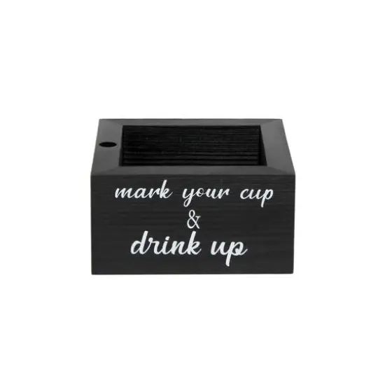 Elegant Designs&trade; Napkin Holder and Cup Holder Set with Black with White Script {11}