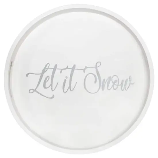 Elegant Designs&trade; 13.8" Round White Wash Let It Snow Serving Tray with Handles {1}